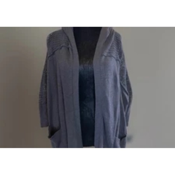 Roxy Sweater Navy Blue Sz M Open Cardigan Hood Mesh Sleeves Cotton Beach 90s Y2K - Picture 2 of 12